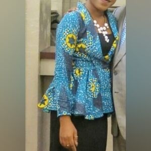 Custom-Made Blue And Yellow Patterned Blazer